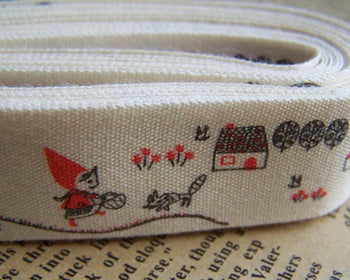 Accessories - 5.46 Yards (5 Meters) Little Red Cap Girl Print Cotton Ribbon Label String A2633