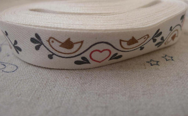 Accessories - 5.46 Yards (5 Meters) Lovely Bird Print Cotton Ribbon Label String A7481