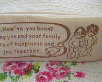 Accessories - 5.46 Yards (5 Meters) Lovely Boy And Girl Print Cotton Ribbon Label String 25mm A2562