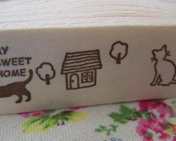 Accessories - 5.46 Yards (5 Meters) Lovely Cat Home Print Cotton Ribbon Label String 25mm A2852