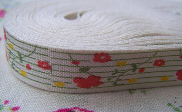 Accessories - 5.46 Yards (5 Meters) Lovely Flower Print Cotton Ribbon Label String A2551