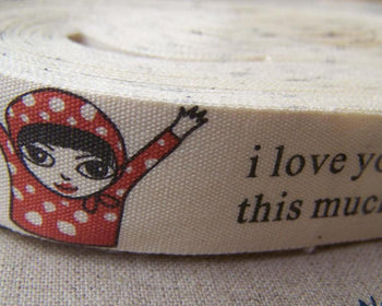 Accessories - 5.46 Yards (5 Meters) Lovely Girl I Love You This Much Print Cotton Ribbon Label String A2650