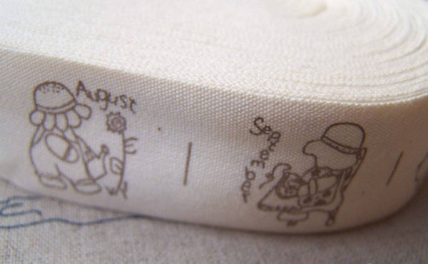 Accessories - 5.46 Yards (5 Meters) Lovely Girl Tewelve Months Print Cotton Ribbon Label String A2747