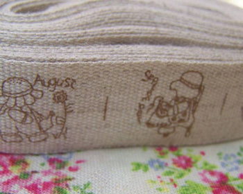 Accessories - 5.46 Yards (5 Meters) Lovely Girl Tewelve Months Print Linen Ribbon Label String A2673