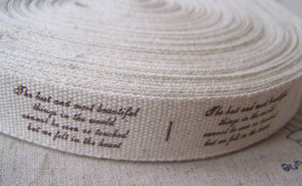 Accessories - 5.46 Yards (5 Meters) Lovely Handwriting Print Linen Ribbon Label String A3589