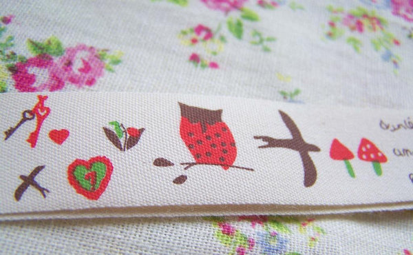 Accessories - 5.46 Yards (5 Meters) Lovely Owl Print Cotton Ribbon Label String A2598