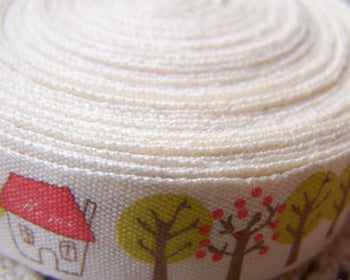 Accessories - 5.46 Yards (5 Meters) Lovely Tree And House Print Cotton Ribbon Label String A2655
