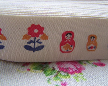 Accessories - 5.46 Yards (5 Meters) Matryoshka Russian Doll Print Cotton Ribbon Label String A2621