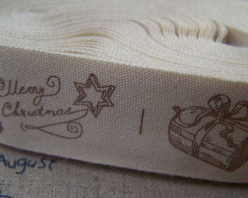 Accessories - 5.46 Yards (5 Meters) Merry Christmas Gift Print Cotton Ribbon Label String A2653