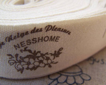 Accessories - 5.46 Yards (5 Meters) Ness Home Brown Handmade Print Cotton Ribbon Label String A2160