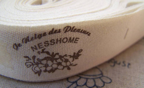 Accessories - 5.46 Yards (5 Meters) Ness Home Brown Handmade Print Cotton Ribbon Label String A2160