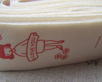 Accessories - 5.46 Yards (5 Meters) Ness Home Pink Love You  Handmade Print Cotton Ribbon Label String A2552