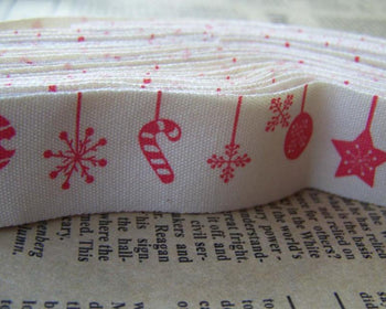 Accessories - 5.46 Yards (5 Meters) Pink Christmas Print Cotton Ribbon Label String A2639