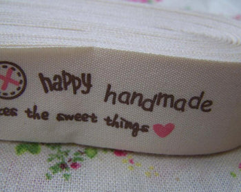 Accessories - 5.46 Yards (5 Meters) Pink Happy Handmade Print Cotton Ribbon Label String A2636