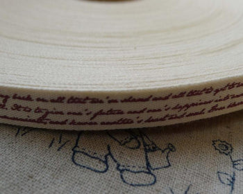 Accessories - 5.46 Yards (5 Meters) Red Handwriting Print Cotton Ribbon Label String A5452