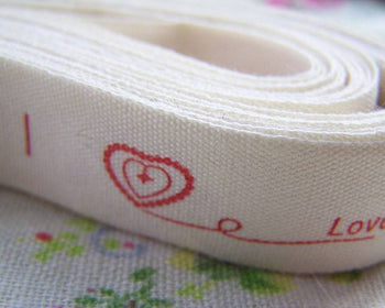 Accessories - 5.46 Yards (5 Meters) Red Love Heart Pattern Print Cotton Ribbon Label String A2582
