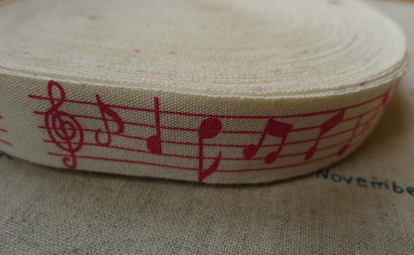 Accessories - 5.46 Yards (5 Meters) Red Music Note Print Cotton Ribbon Label String A5533