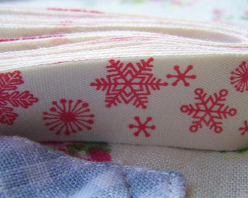 Accessories - 5.46 Yards (5 Meters) Snowflake Print Cotton Ribbon Label String A2548