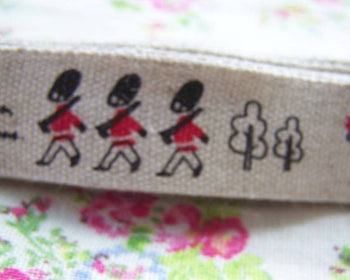 Accessories - 5.46 Yards (5 Meters) Solider Tower Bus Bird Pattern Print Linen Ribbon Label String A2592