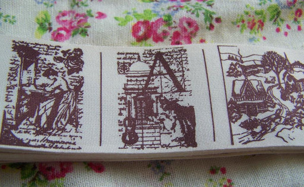 Accessories - 5.46 Yards (5 Meters) Vintage House Lady Pattern Print Cotton Ribbon Label String A2558