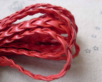 Accessories - 5 Meters Of Red Artificial Leather Twisted Cords Thread String 3x7mm A7001