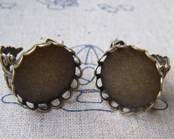 Accessories - 5 Pcs Antique Bronze Adjustable Ring Blank Shank Base With 18mm Bezel Lace Edge A3834