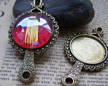 Accessories - 5 Pcs Antique Bronze Flower Mirror Cameo Base Settings Double Sided Match 27.5mm Cab HEAVY HEAVY A1205