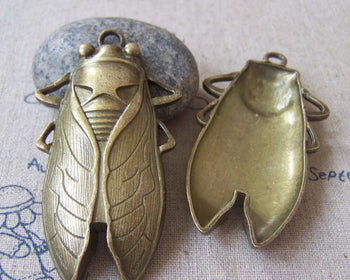 Accessories - 5 Pcs Antique Bronze Huge Cicada Pendants 34x62mm A3607