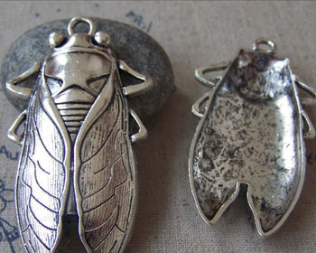Accessories - 5 Pcs Antique Silver Huge Cicada Pendants 34x62mm A3596