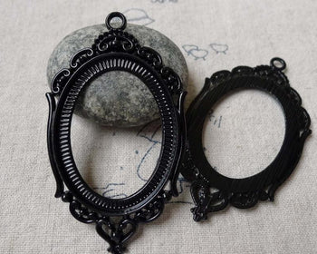 Accessories - 5 Pcs Black E-coating Metal Oval Base Settings Pendants Match 30x40mm Cabochon A6783