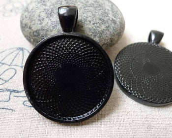 Accessories - 5 Pcs Black E-coating Metal Round Base Settings Pendants Match 25mm Cabochon A5988