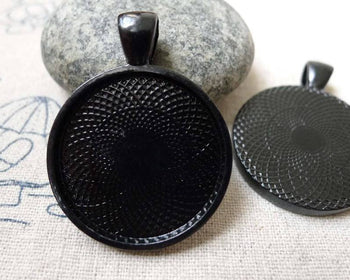 Accessories - 5 Pcs Black E-coating Metal Round Base Settings Pendants Match 25mm Cabochon A5988