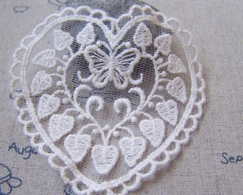 Accessories - 5 Pcs Lace Heart Doily Beige Color Filigree Floral Cotton 70x75mm A4853