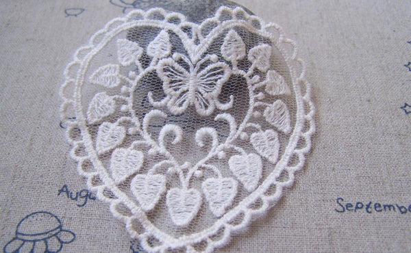 Accessories - 5 Pcs Lace Heart Doily Beige Color Filigree Floral Cotton 70x75mm A4853