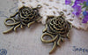 Accessories - 5 Pcs Of Antique Bronze 3D Filigree Rose Flower Pendant  22x42mm A1785