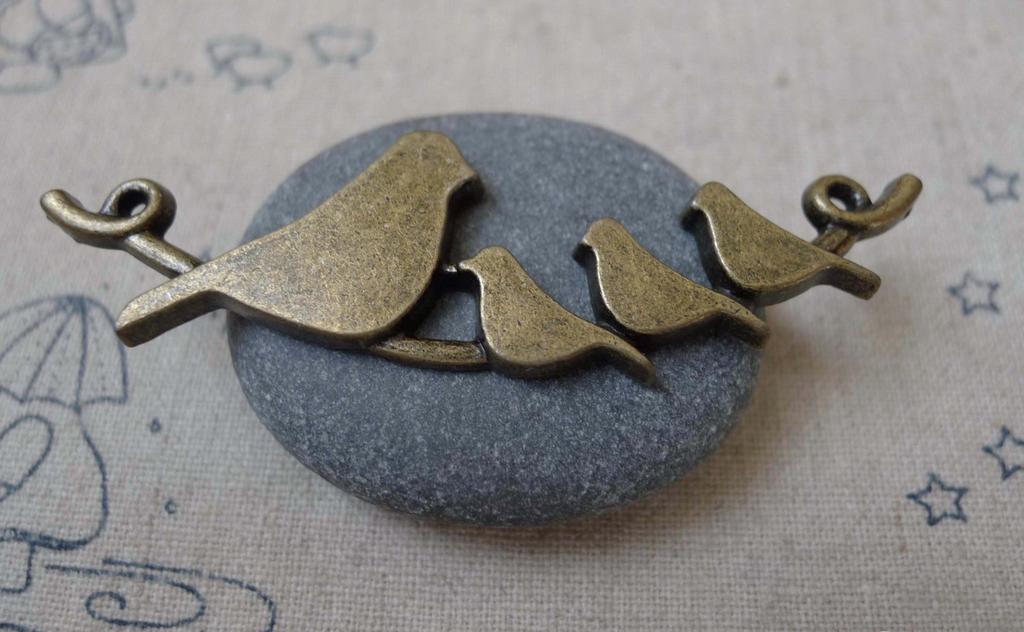 Accessories - 5 Pcs Of Antique Bronze Curved Four Birds On Branch Connectors Pendants  22x66mm  A7453