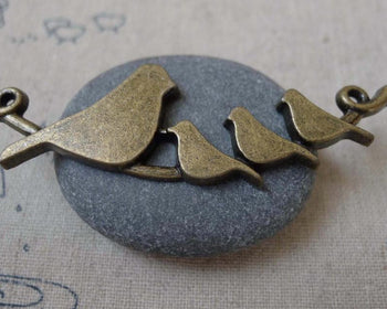 Accessories - 5 Pcs Of Antique Bronze Curved Four Birds On Branch Connectors Pendants  22x66mm  A7453