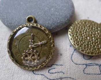 Accessories - 5 Pcs Of Antique Bronze Enamel Clock Charms Size 20x23mm A7089