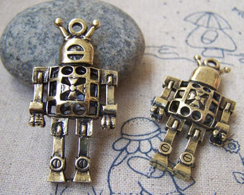 Accessories - 5 Pcs Of Antique Bronze Filigree 3D Robot Charms Pendants 22x42mm A3064