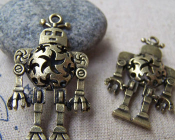 Accessories - 5 Pcs Of Antique Bronze Filigree 3D Robot Charms Pendants 8x24x43mm A3017