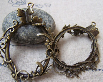 Accessories - 5 Pcs Of Antique Bronze Filigree Butterfly Leaf  Ring Pendants 40x62mm A5722