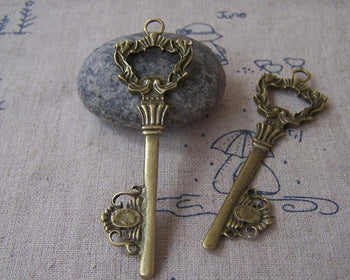 Accessories - 5 Pcs Of Antique Bronze Huge Filigree Key Pendant   22x73mm A564