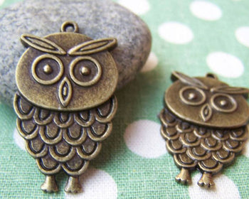 Accessories - 5 Pcs Of Antique Bronze Lovely Owl Charms Pendants 20.5x35mm A140