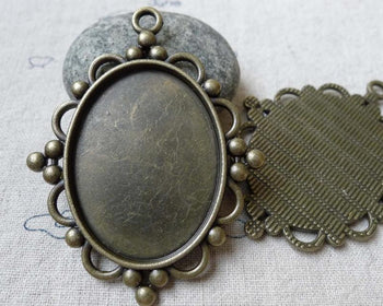 Accessories - 5 Pcs Of Antique Bronze Oval Cameo Base Settings Match 30x40mm Cabochon A6645