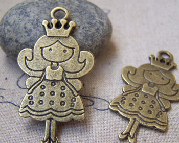 Accessories - 5 Pcs Of Antique Bronze Princess Pendants Double Sided 25x48mm A3104