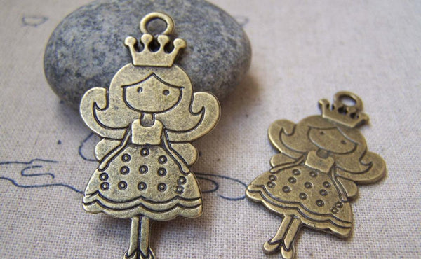 Accessories - 5 Pcs Of Antique Bronze Princess Pendants Double Sided 25x48mm A3104