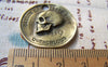 Accessories - 5 Pcs Of Antique Bronze Skull Round Charms Pendants 28mm A1574