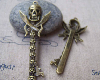 Accessories - 5 Pcs Of Antique Bronze Skull Sword Pendants Charms 23x61mm A2165