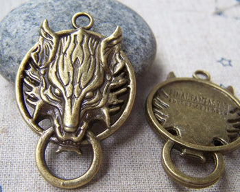 Accessories - 5 Pcs Of Antique Bronze Wolf Head Pendants Charms 27x40mm A530