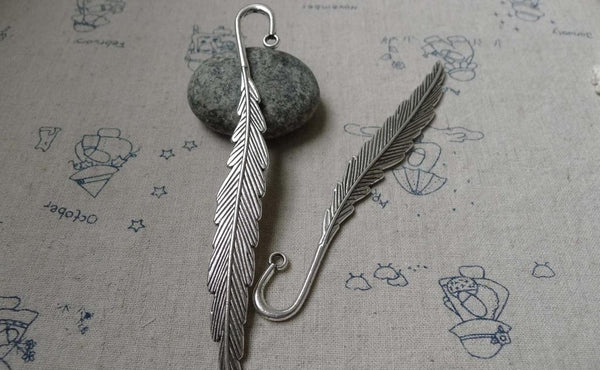 Accessories - 5 Pcs Of Antique Silver Feather Bookmarks 120mm Double Sided A6026